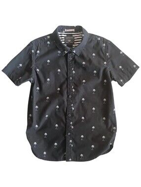 CACTUS BOYS Shirt Black White Palm Trees Button Down Vacation Travel Beach Sz 7